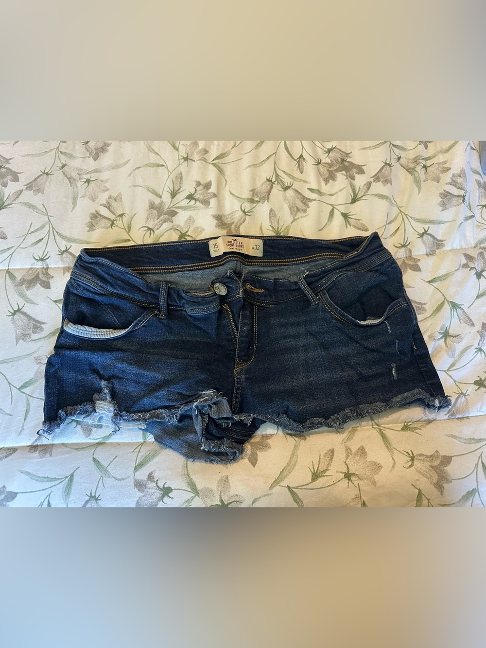 Hollister Dark Blue Denim Frayed Cutoff Shorts